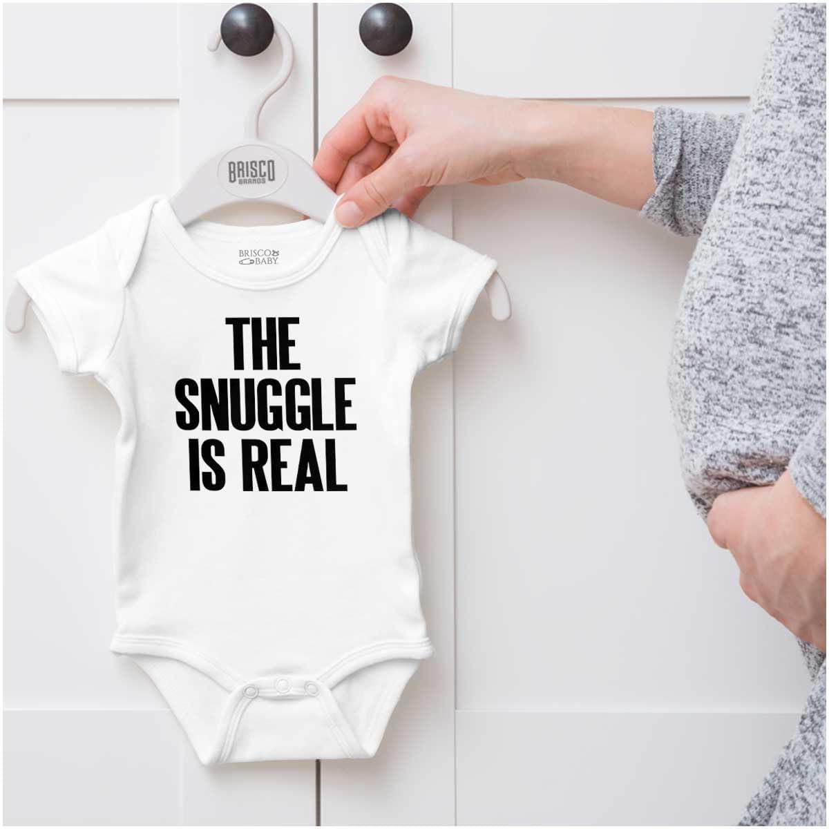 imageBrisco Brands The Snuggle Is Real Humor Pun Cute Baby Romper Boys or GirlsWhite