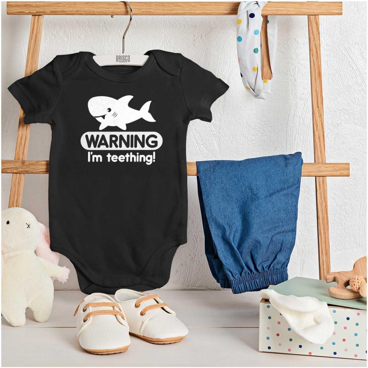 imageBrisco Brands Warning Im Teething Funny Shark Baby Bodysuit Jumper BoysBlack