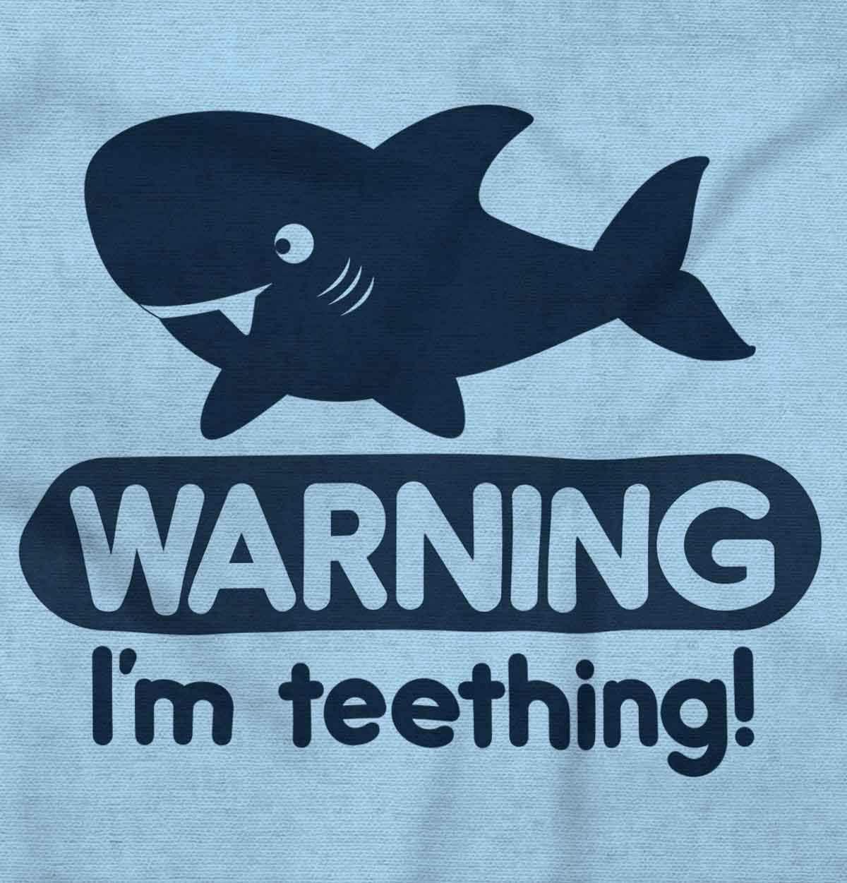 imageBrisco Brands Warning Im Teething Funny Shark Baby Bodysuit Jumper BoysLight Blue
