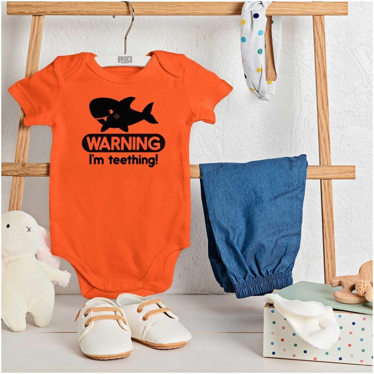 imageBrisco Brands Warning Im Teething Funny Shark Baby Bodysuit Jumper BoysOrange