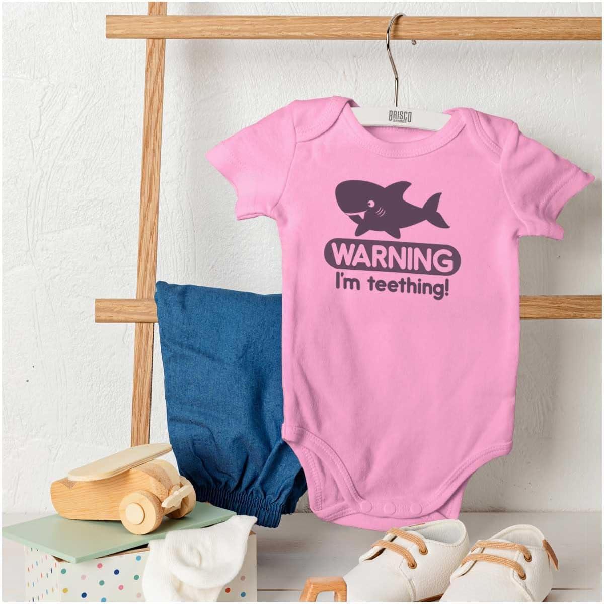 imageBrisco Brands Warning Im Teething Funny Shark Baby Bodysuit Jumper BoysPink