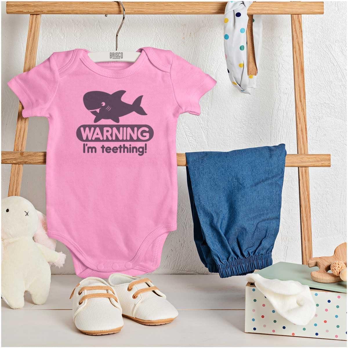 imageBrisco Brands Warning Im Teething Funny Shark Baby Bodysuit Jumper BoysPink