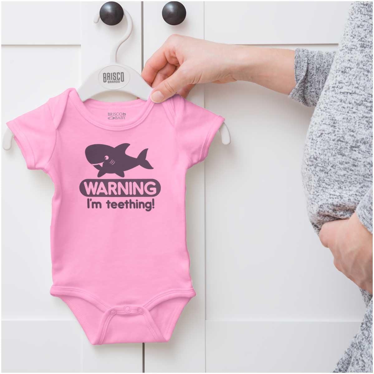 imageBrisco Brands Warning Im Teething Funny Shark Baby Bodysuit Jumper BoysPink