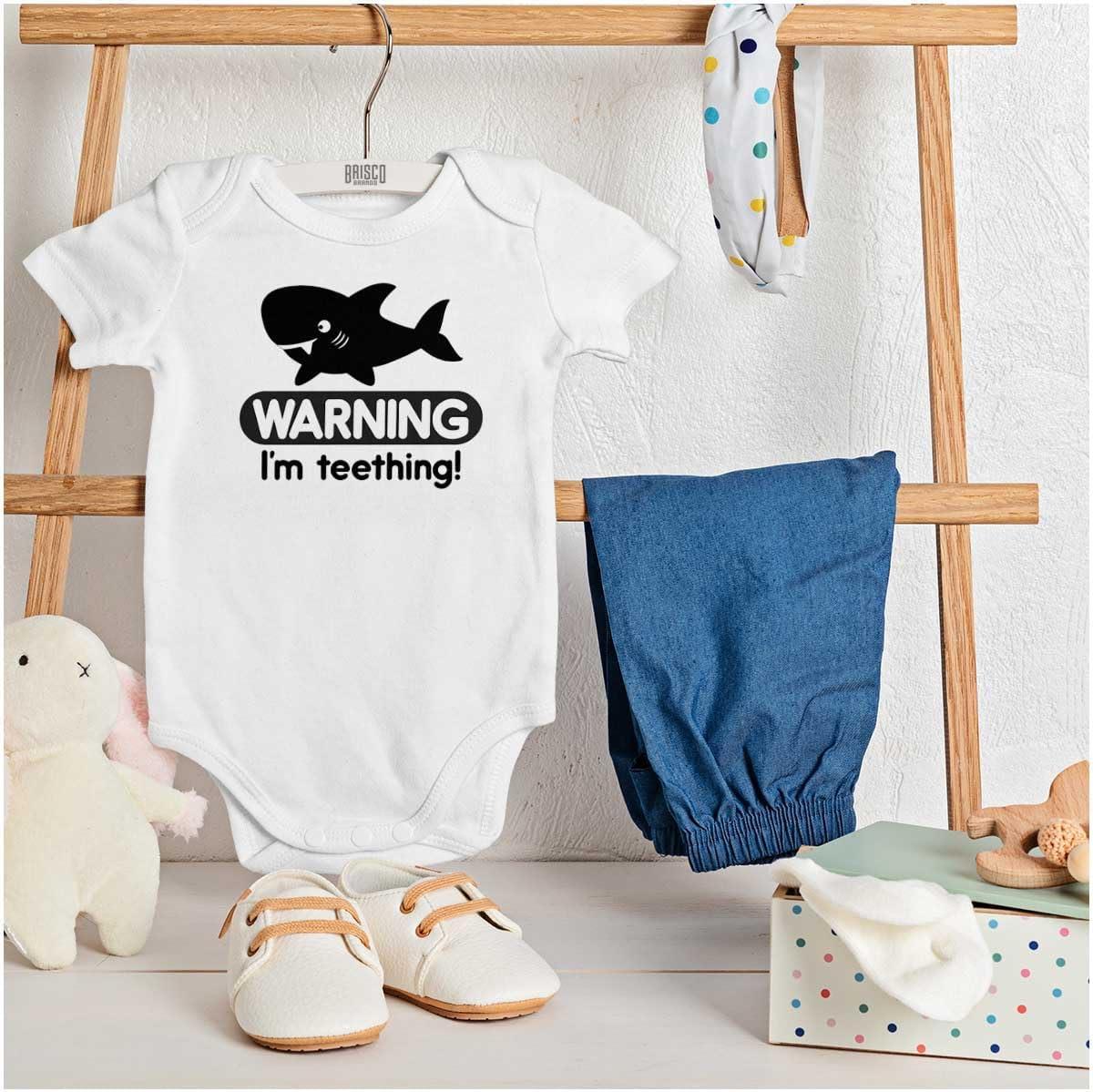 imageBrisco Brands Warning Im Teething Funny Shark Baby Bodysuit Jumper BoysWhite