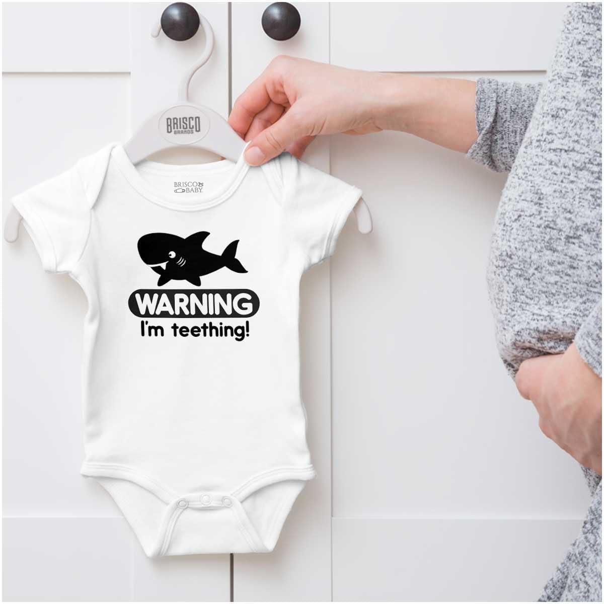 imageBrisco Brands Warning Im Teething Funny Shark Baby Bodysuit Jumper BoysWhite