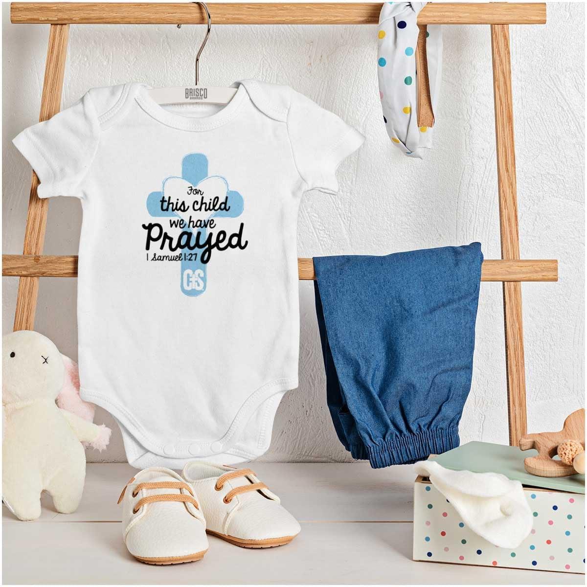 imageBrisco Brands We Have Prayed Christian Religious Jesus Baby Romper Boys or GirlsWhite