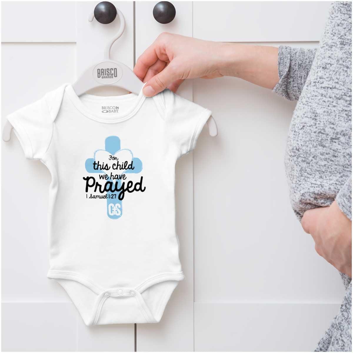 imageBrisco Brands We Have Prayed Christian Religious Jesus Baby Romper Boys or GirlsWhite