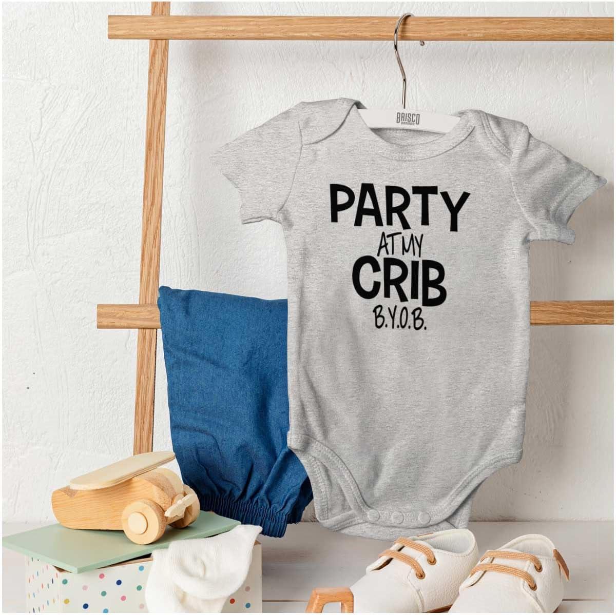 imageParty At My Crib BYOB Funny Baby Romper Boys or GirlsHeather