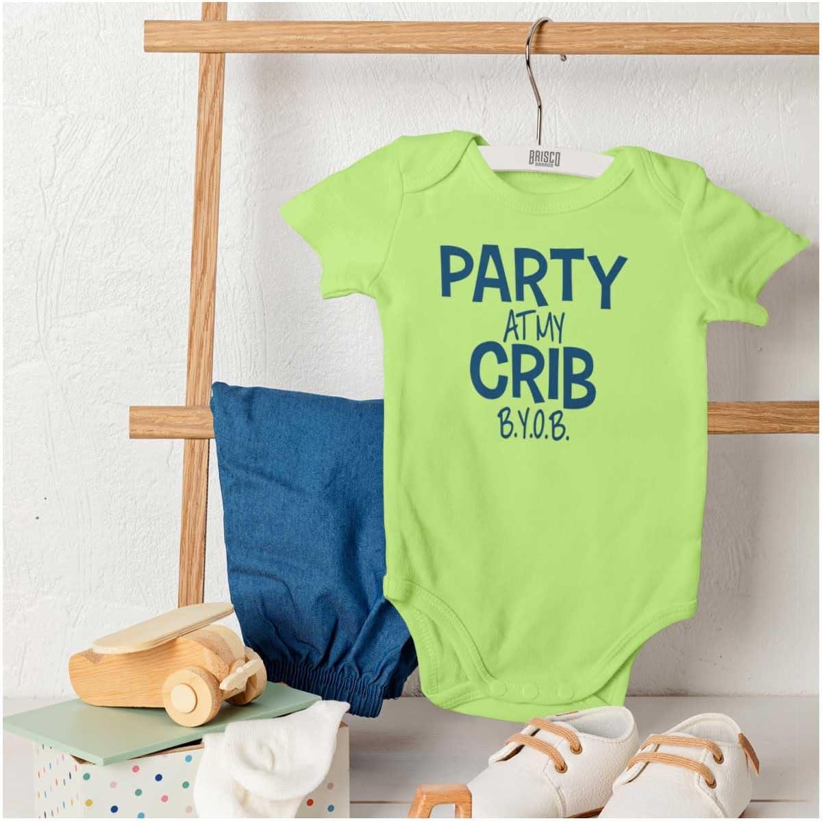 imageParty At My Crib BYOB Funny Baby Romper Boys or GirlsKey Lime