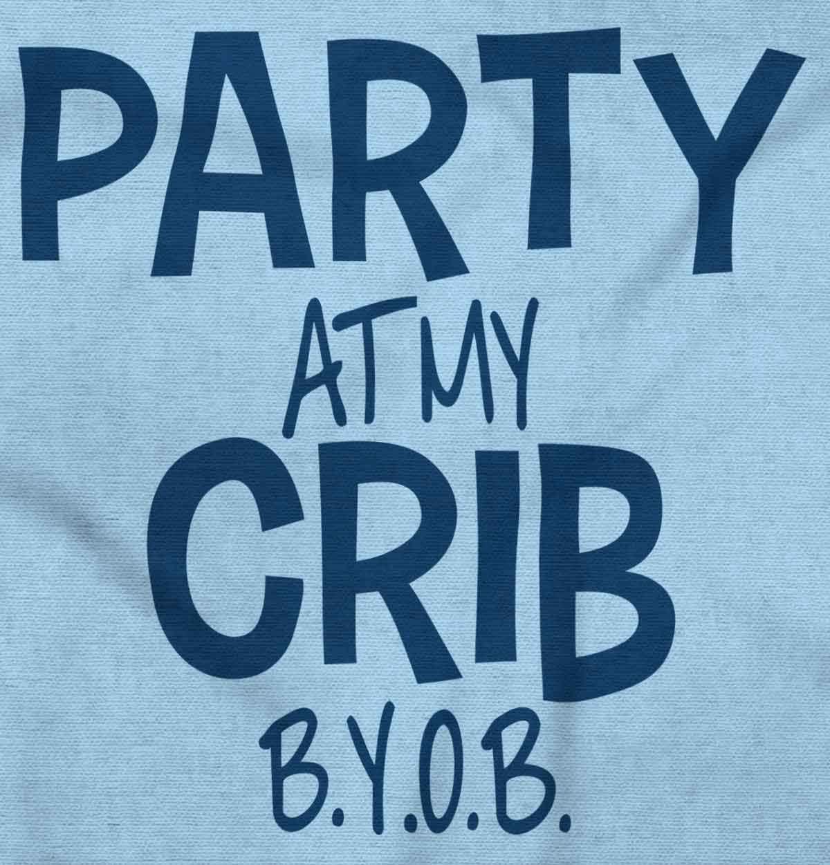 imageParty At My Crib BYOB Funny Baby Romper Boys or GirlsLight Blue