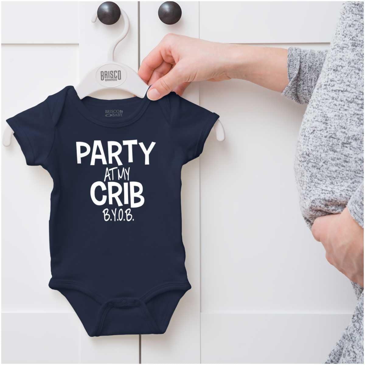 imageParty At My Crib BYOB Funny Baby Romper Boys or GirlsNavy