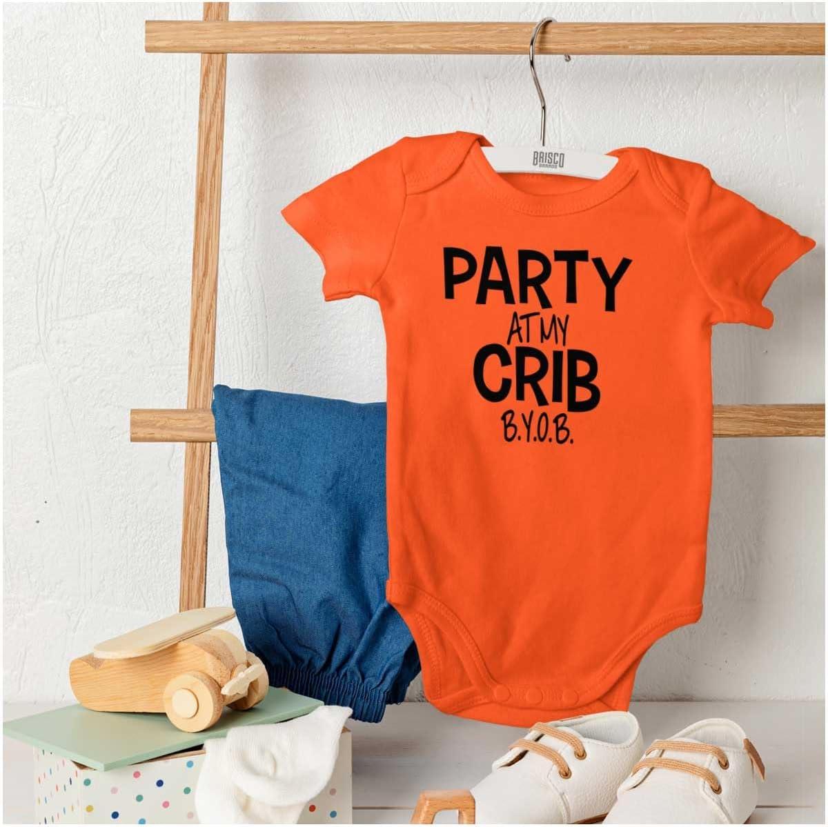 imageParty At My Crib BYOB Funny Baby Romper Boys or GirlsOrange