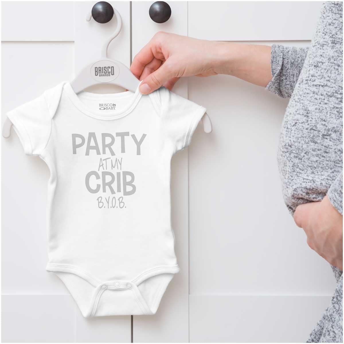 imageParty At My Crib BYOB Funny Baby Romper Boys or GirlsWhite