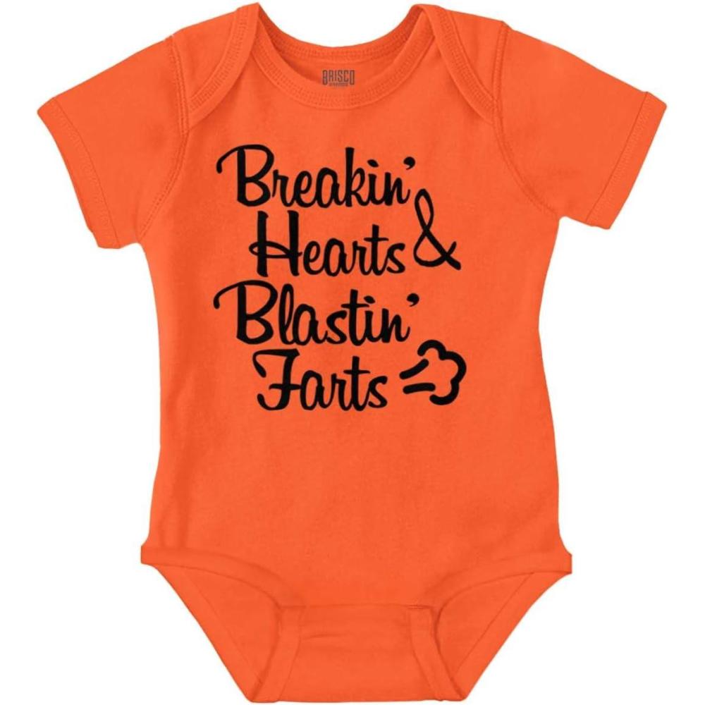 imageBreakin Hearts Blastin Funny Silly Baby Romper Boys or GirlsOrange