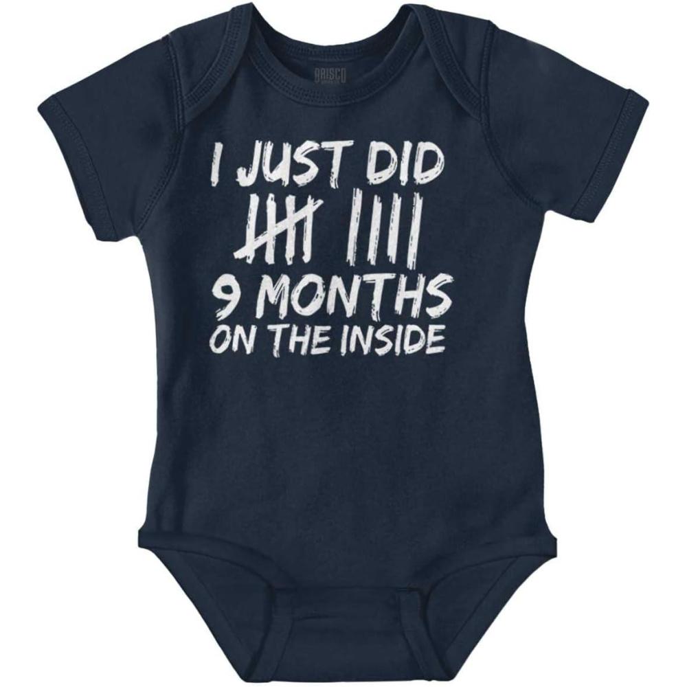 imageBrisco Brands 9 Months On The Inside Tally Marks Baby Romper Boys or GirlsNavy