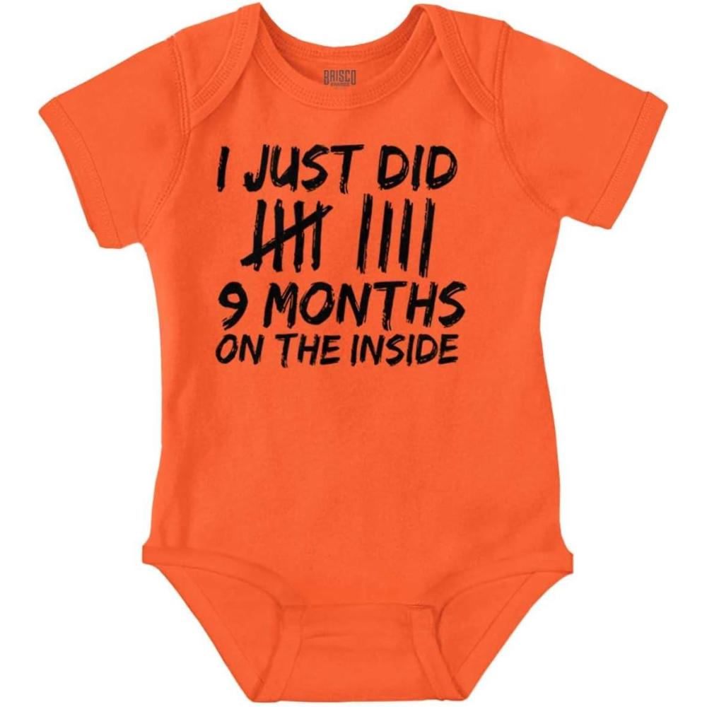 imageBrisco Brands 9 Months On The Inside Tally Marks Baby Romper Boys or GirlsOrange