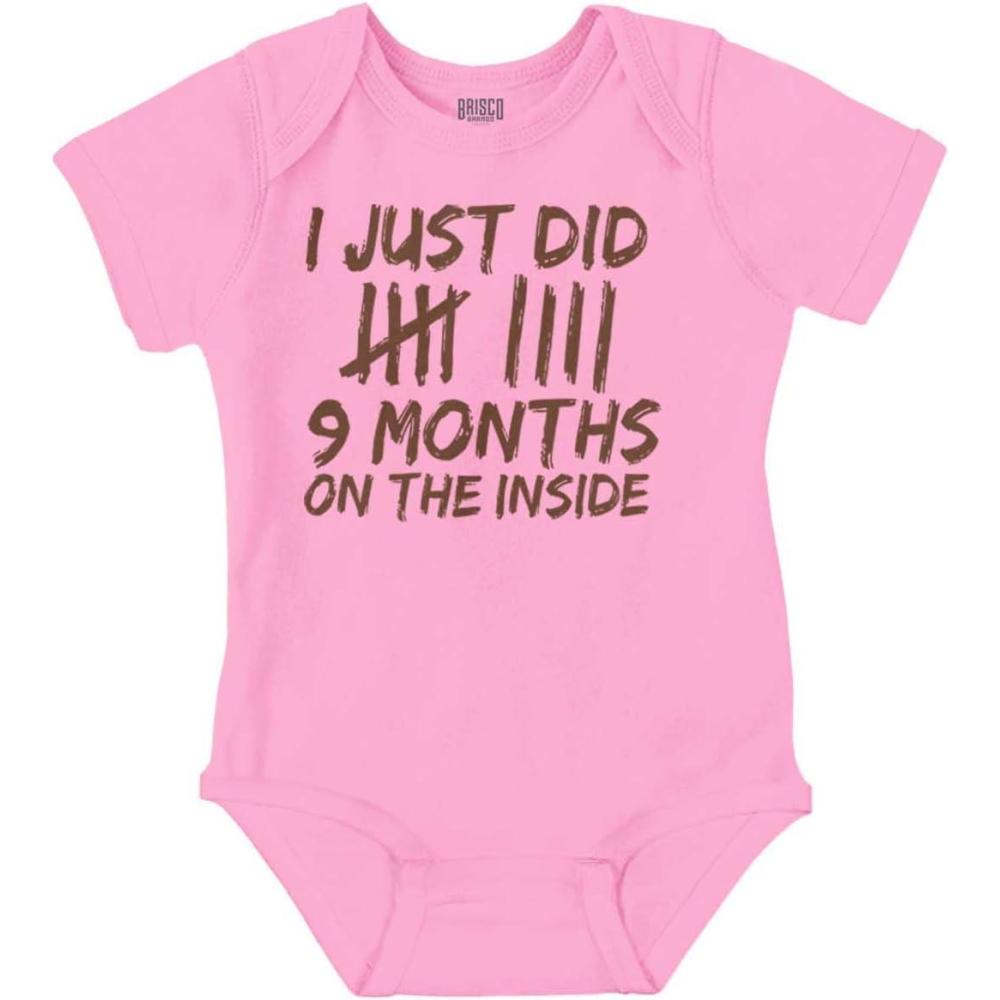 imageBrisco Brands 9 Months On The Inside Tally Marks Baby Romper Boys or GirlsPink