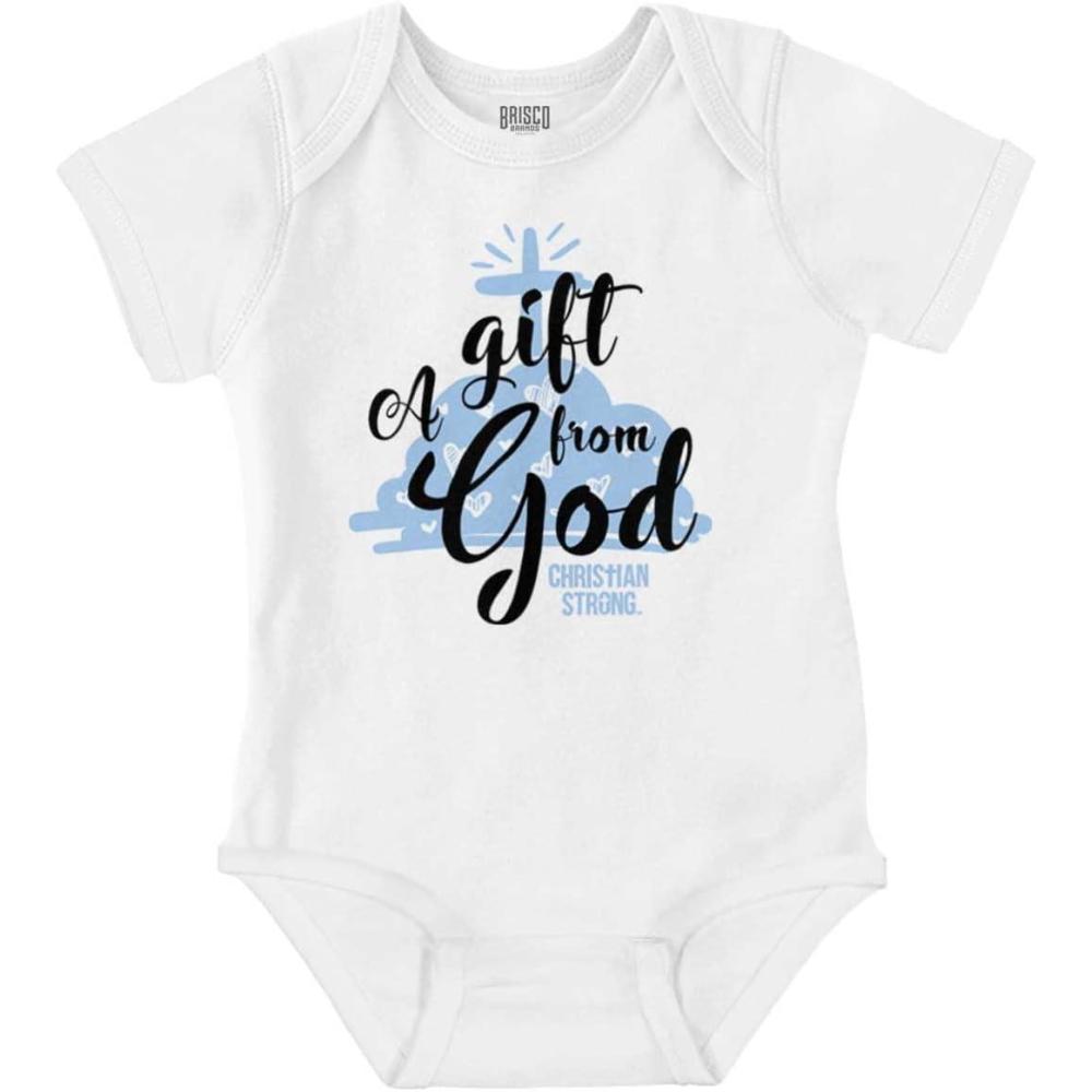 imageBrisco Brands A From God Christian Religious Jesus Baby Romper Boys or GirlsWhite