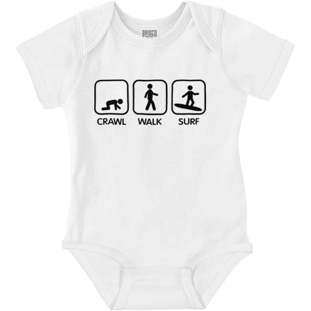 imageBrisco Brands Crawl Walk Surf Baby Romper Boys or GirlsWhite