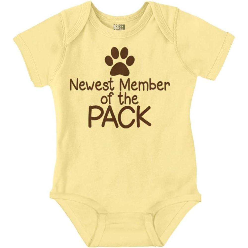 imageBrisco Brands Cute Member of the Pack Paw Print Baby Romper Boys or GirlsBanana