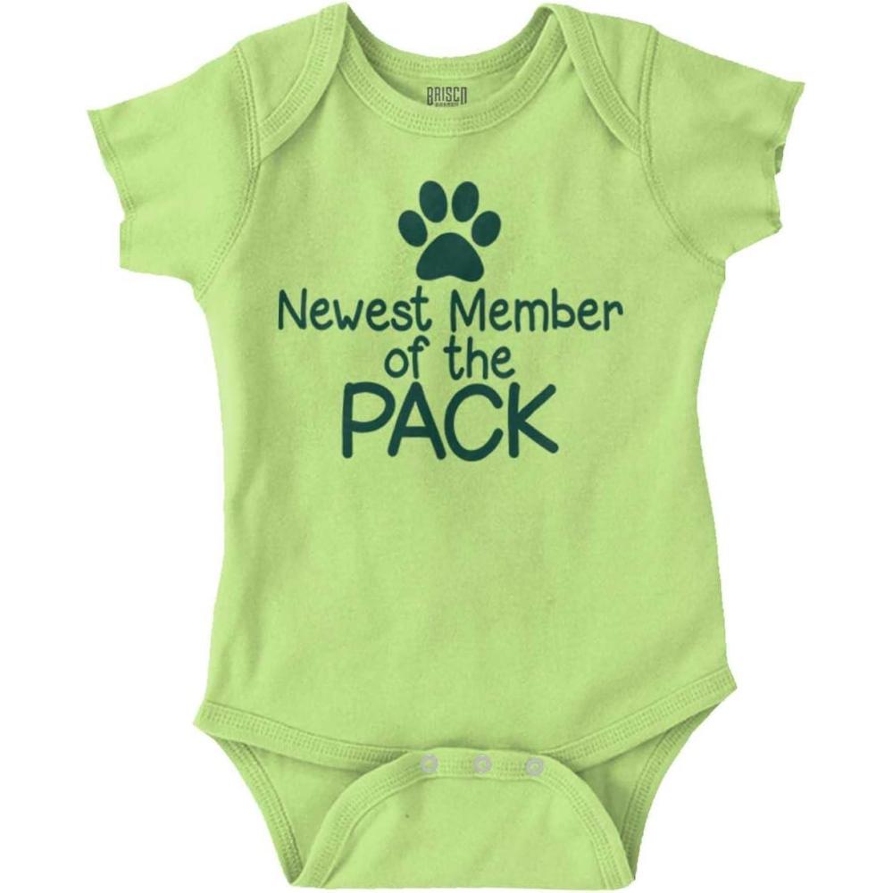 imageBrisco Brands Cute Member of the Pack Paw Print Baby Romper Boys or GirlsKey Lime
