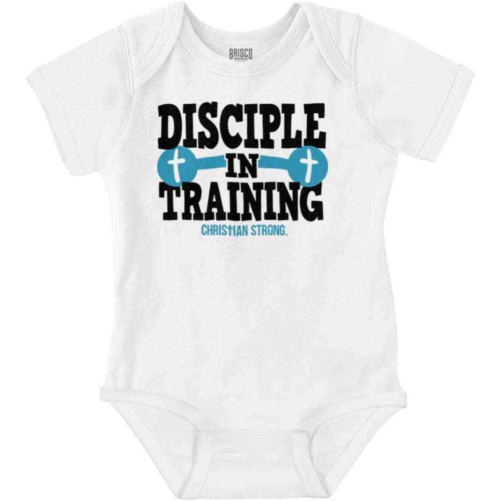 imageBrisco Brands Disciple Training Christian Gym Baby Romper Boys or GirlsWhite