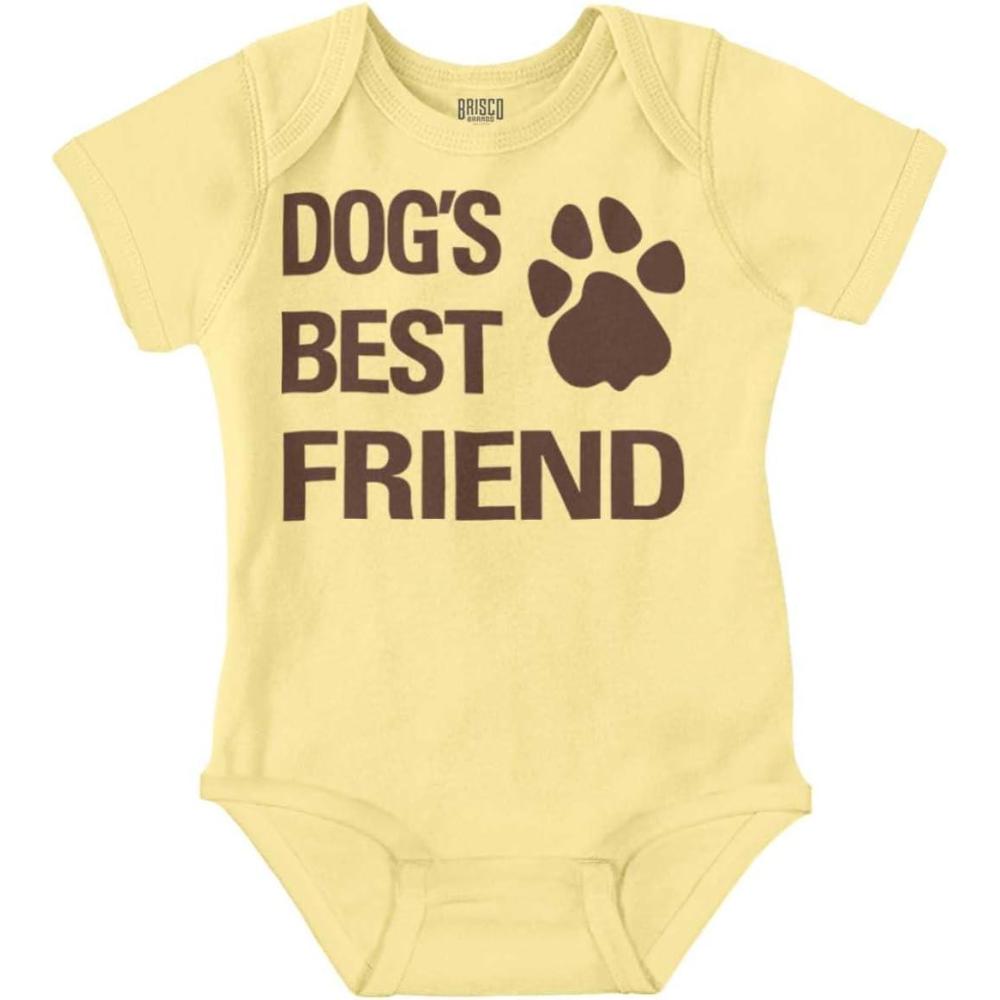 imageBrisco Brands Dogs Mans Best Friend Cute Baby Romper Boys or GirlsBanana
