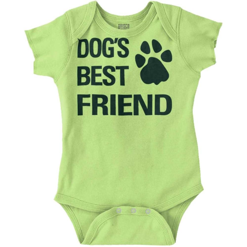 imageBrisco Brands Dogs Mans Best Friend Cute Baby Romper Boys or GirlsKey Lime