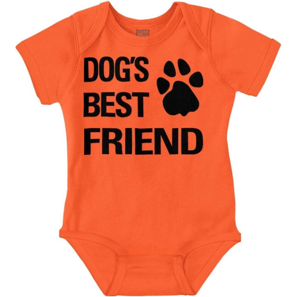 imageBrisco Brands Dogs Mans Best Friend Cute Baby Romper Boys or GirlsOrange
