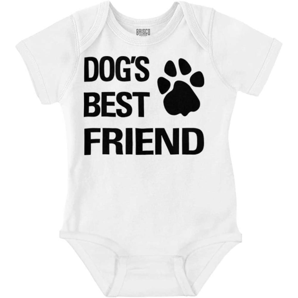 imageBrisco Brands Dogs Mans Best Friend Cute Baby Romper Boys or GirlsWhite