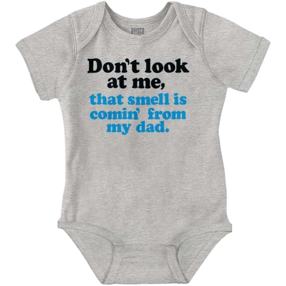 imageBrisco Brands Dont Look At Me Smell From Daddy Baby Romper Boys or GirlsHeather