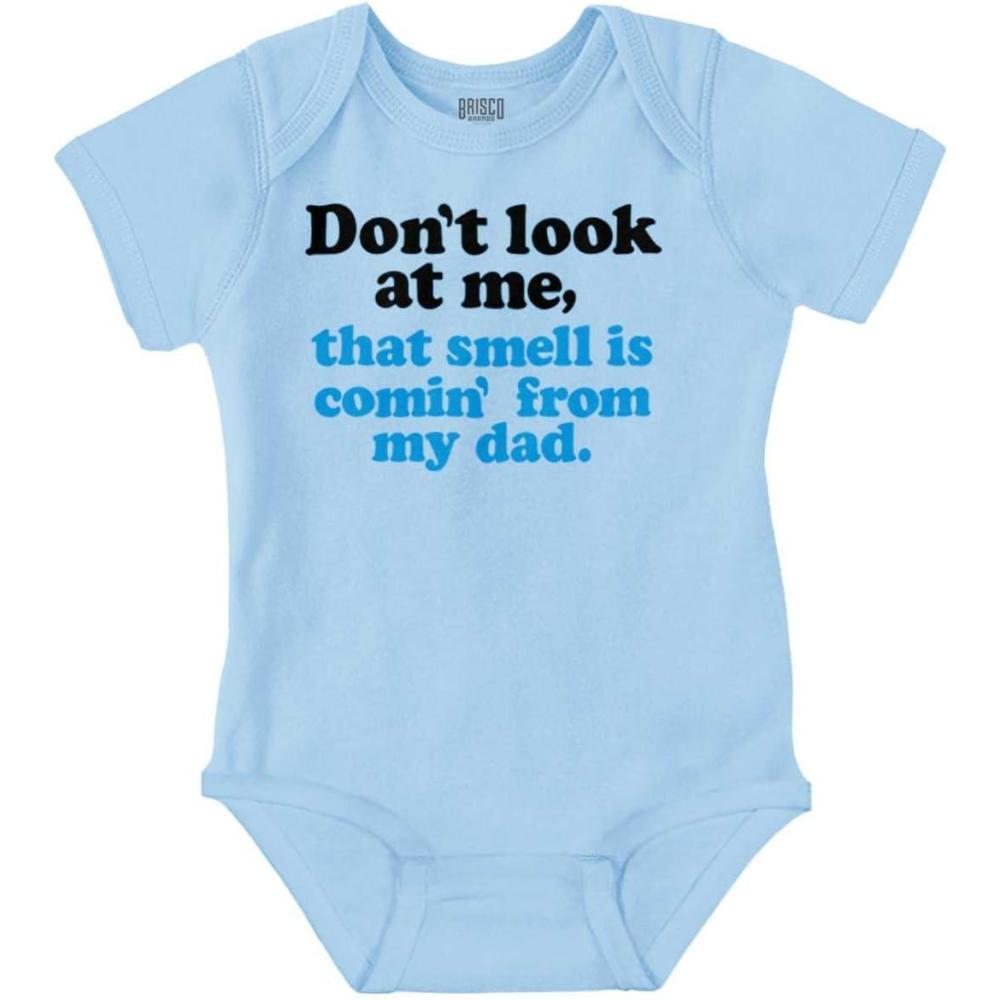 imageBrisco Brands Dont Look At Me Smell From Daddy Baby Romper Boys or GirlsLight Blue