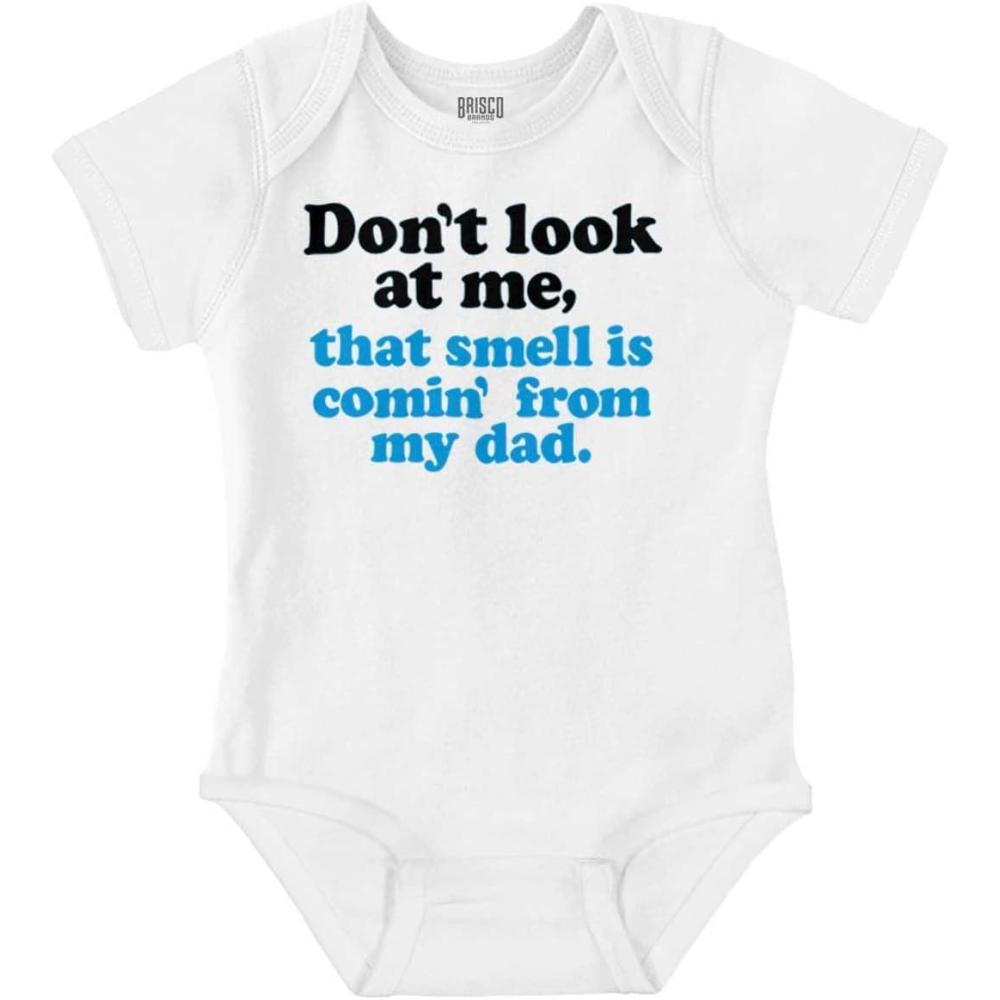 imageBrisco Brands Dont Look At Me Smell From Daddy Baby Romper Boys or GirlsWhite