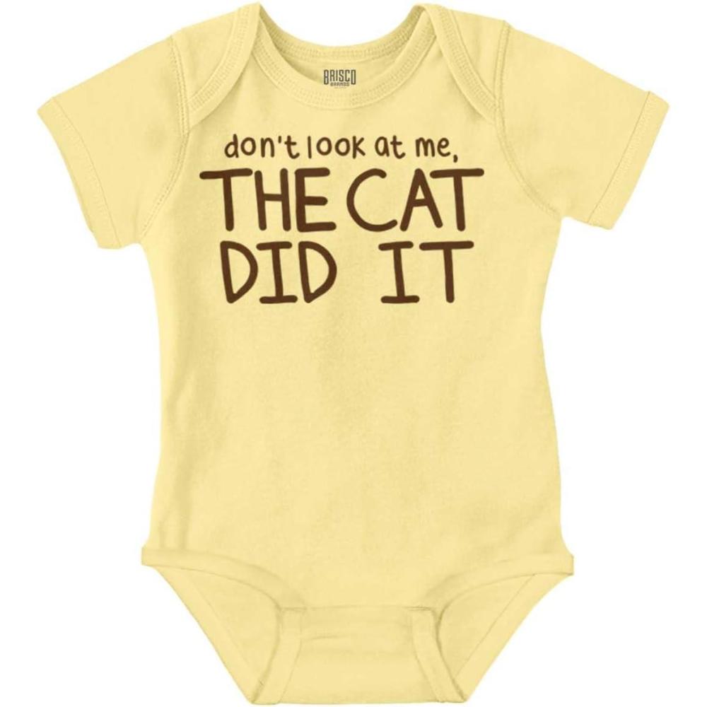 imageBrisco Brands Dont Look At Me The Cat Did It Baby Romper Boys or GirlsBanana