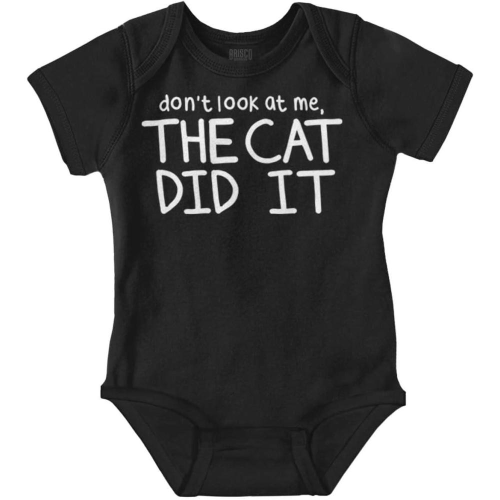 imageBrisco Brands Dont Look At Me The Cat Did It Baby Romper Boys or GirlsBlack