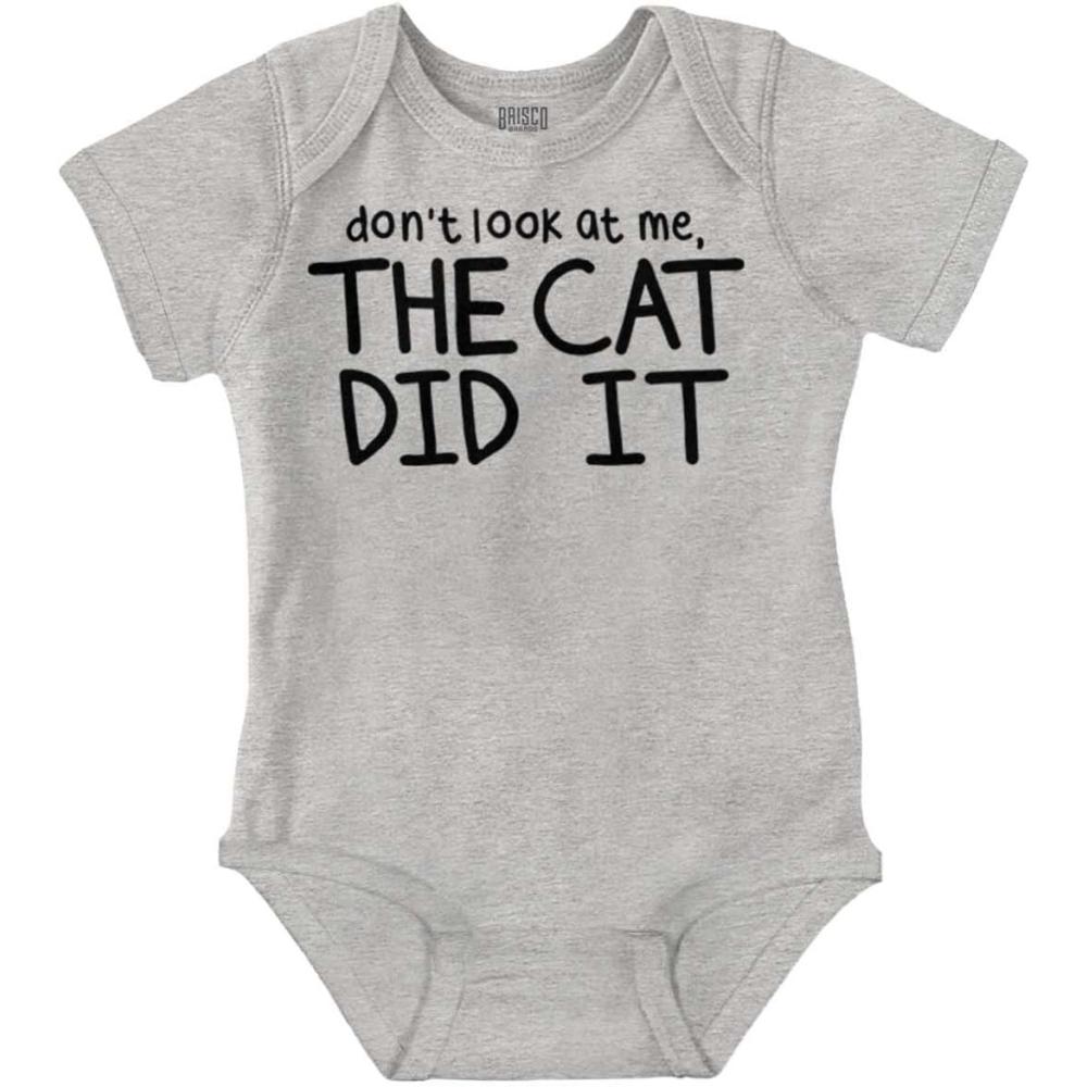 imageBrisco Brands Dont Look At Me The Cat Did It Baby Romper Boys or GirlsHeather
