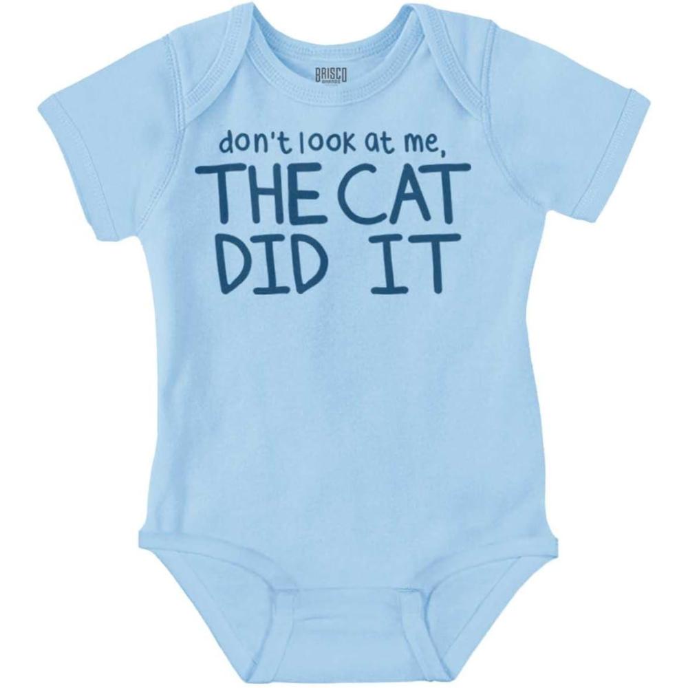 imageBrisco Brands Dont Look At Me The Cat Did It Baby Romper Boys or GirlsLight Blue