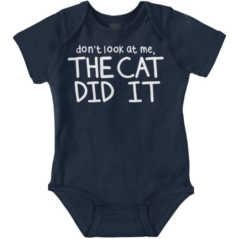 imageBrisco Brands Dont Look At Me The Cat Did It Baby Romper Boys or GirlsNavy