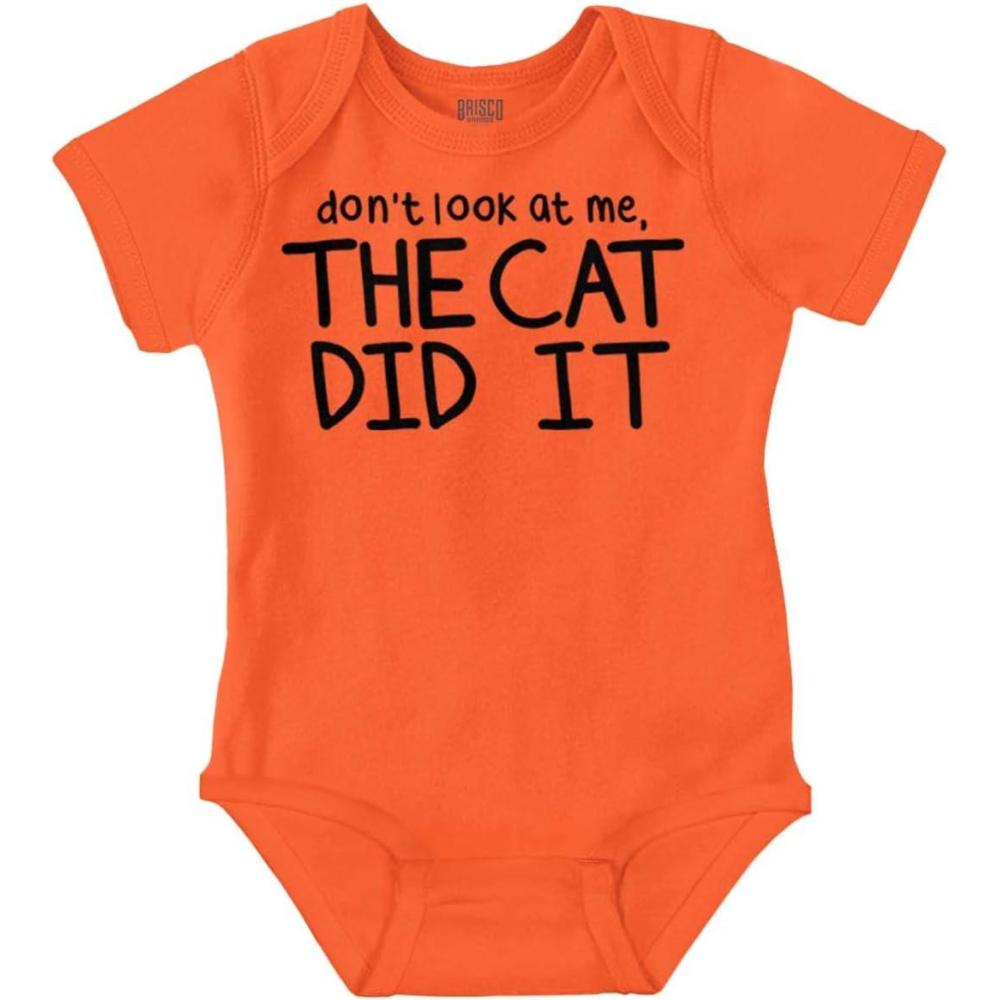 imageBrisco Brands Dont Look At Me The Cat Did It Baby Romper Boys or GirlsOrange