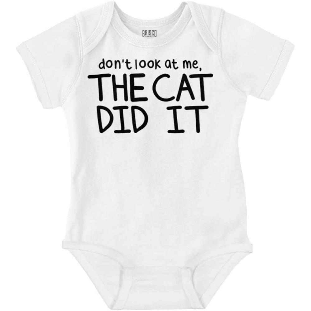 imageBrisco Brands Dont Look At Me The Cat Did It Baby Romper Boys or GirlsWhite