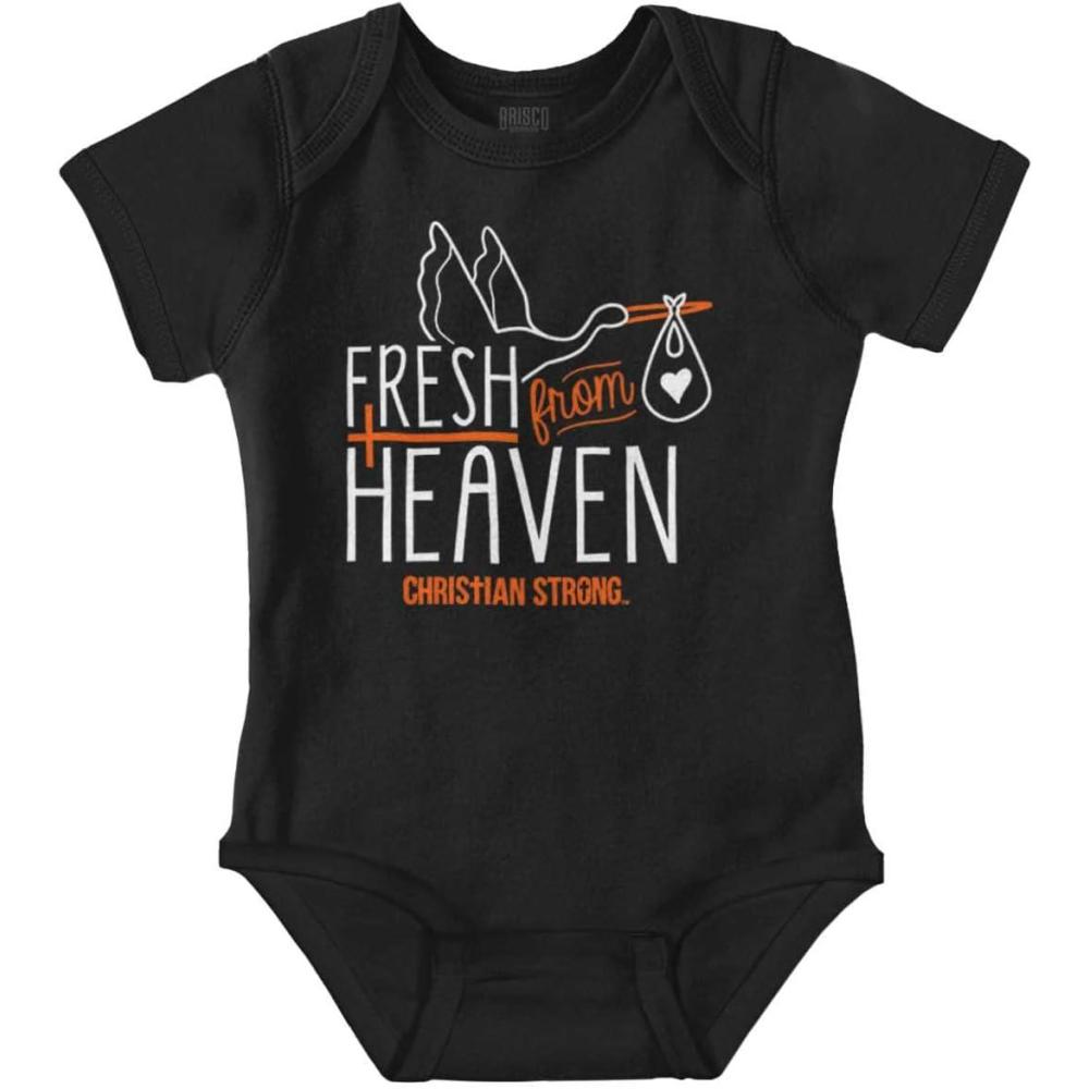 imageBrisco Brands Fresh From Heaven Shower Religious Baby Romper Boys or GirlsBlack
