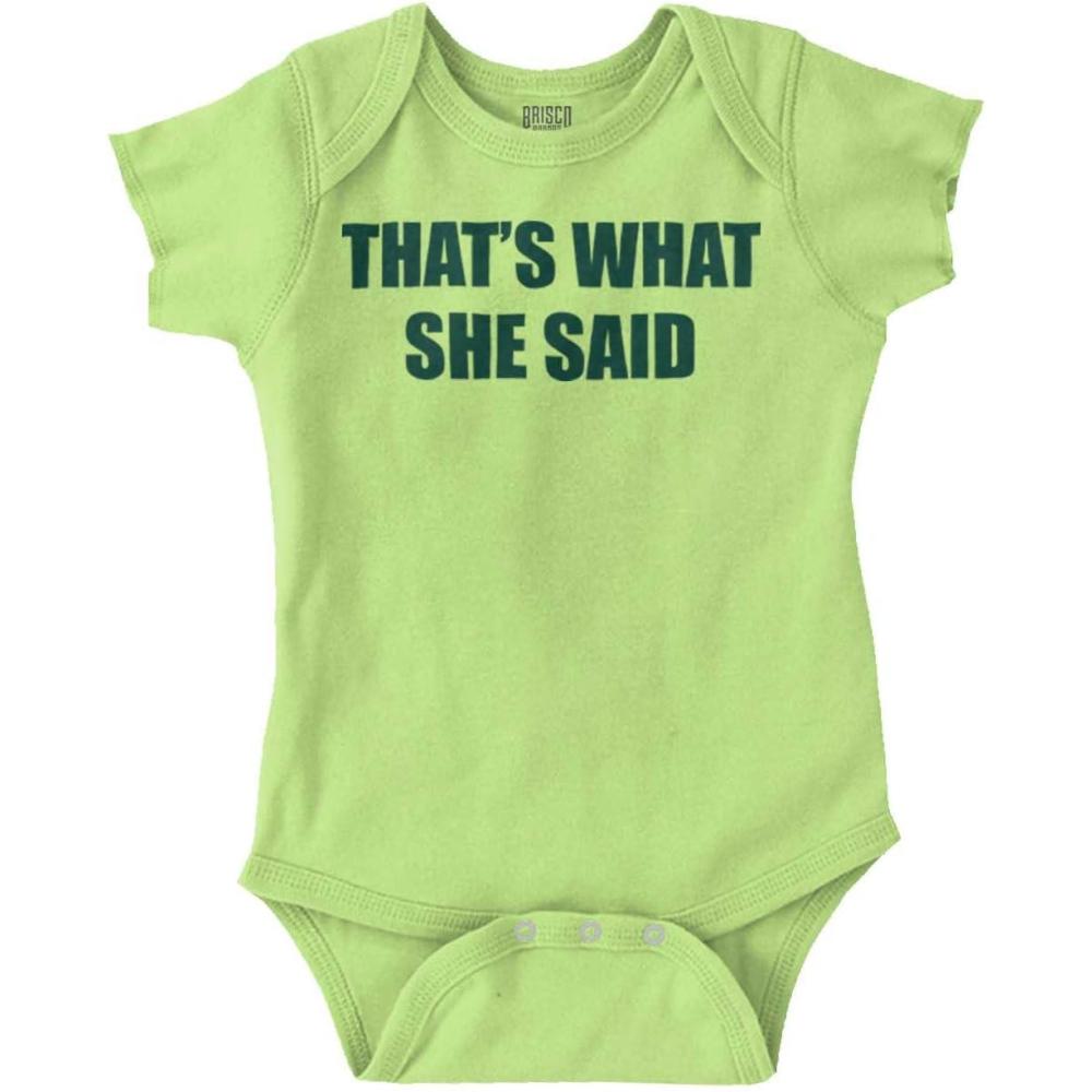 imageBrisco Brands Funny Thats What She Said Joke Baby Romper Boys or GirlsKey Lime