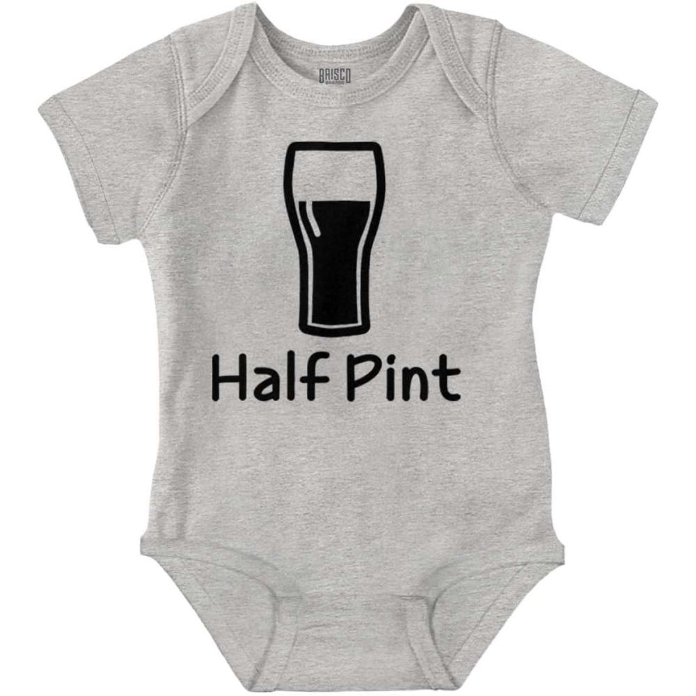 imageBrisco Brands Half Pint Milk Bottle Humor Dad Joke Baby Romper Boys or GirlsHeather
