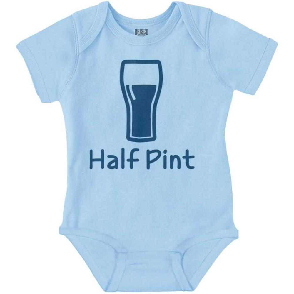 imageBrisco Brands Half Pint Milk Bottle Humor Dad Joke Baby Romper Boys or GirlsLight Blue