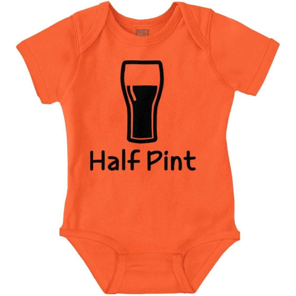 imageBrisco Brands Half Pint Milk Bottle Humor Dad Joke Baby Romper Boys or GirlsOrange