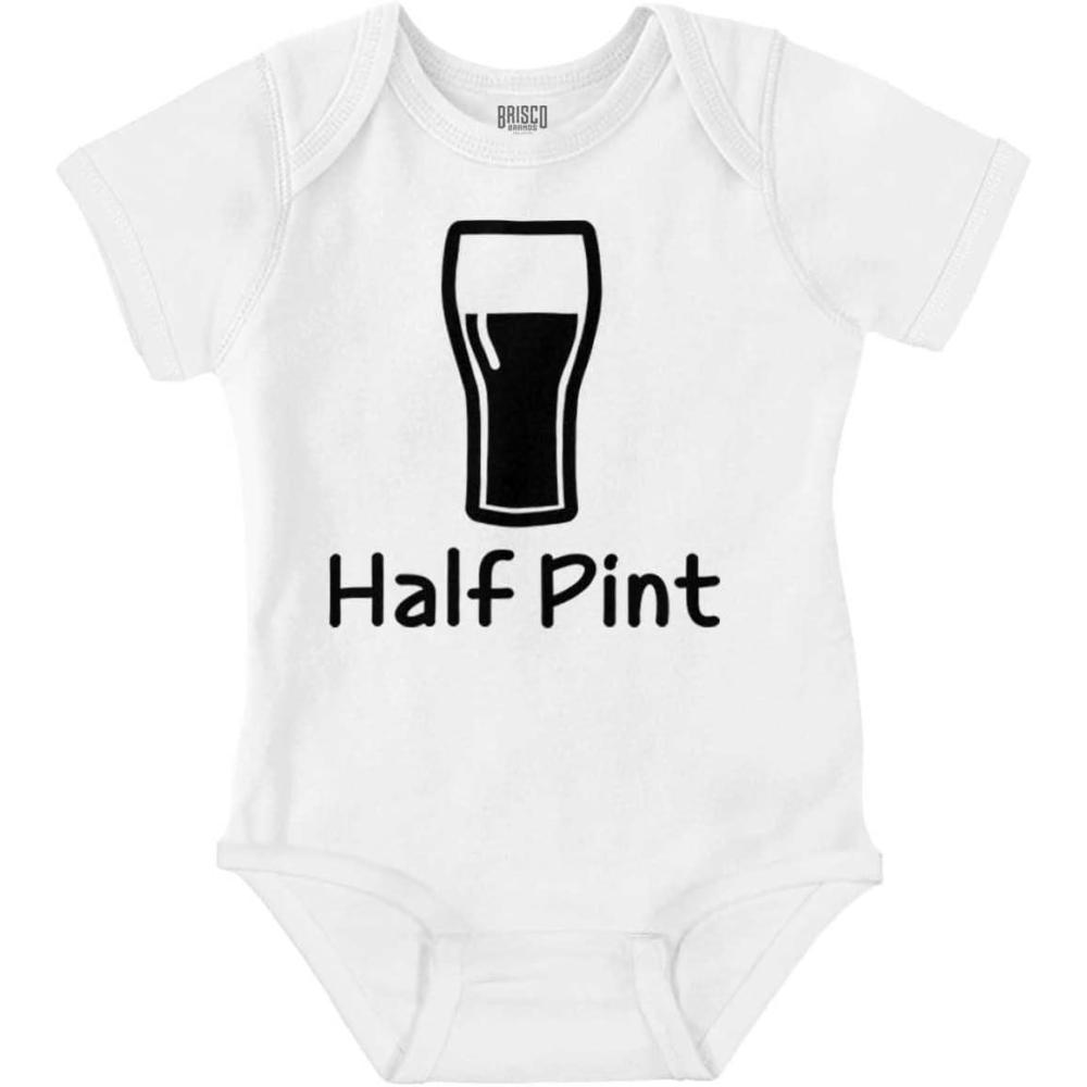 imageBrisco Brands Half Pint Milk Bottle Humor Dad Joke Baby Romper Boys or GirlsWhite