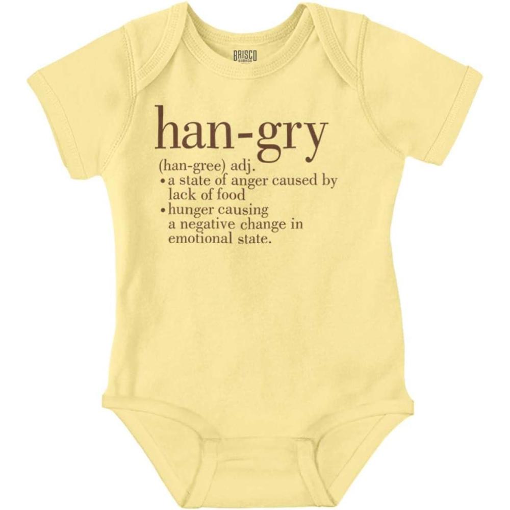 imageBrisco Brands Hangry Definition Angry Foodie Baby Romper Boys or GirlsBanana