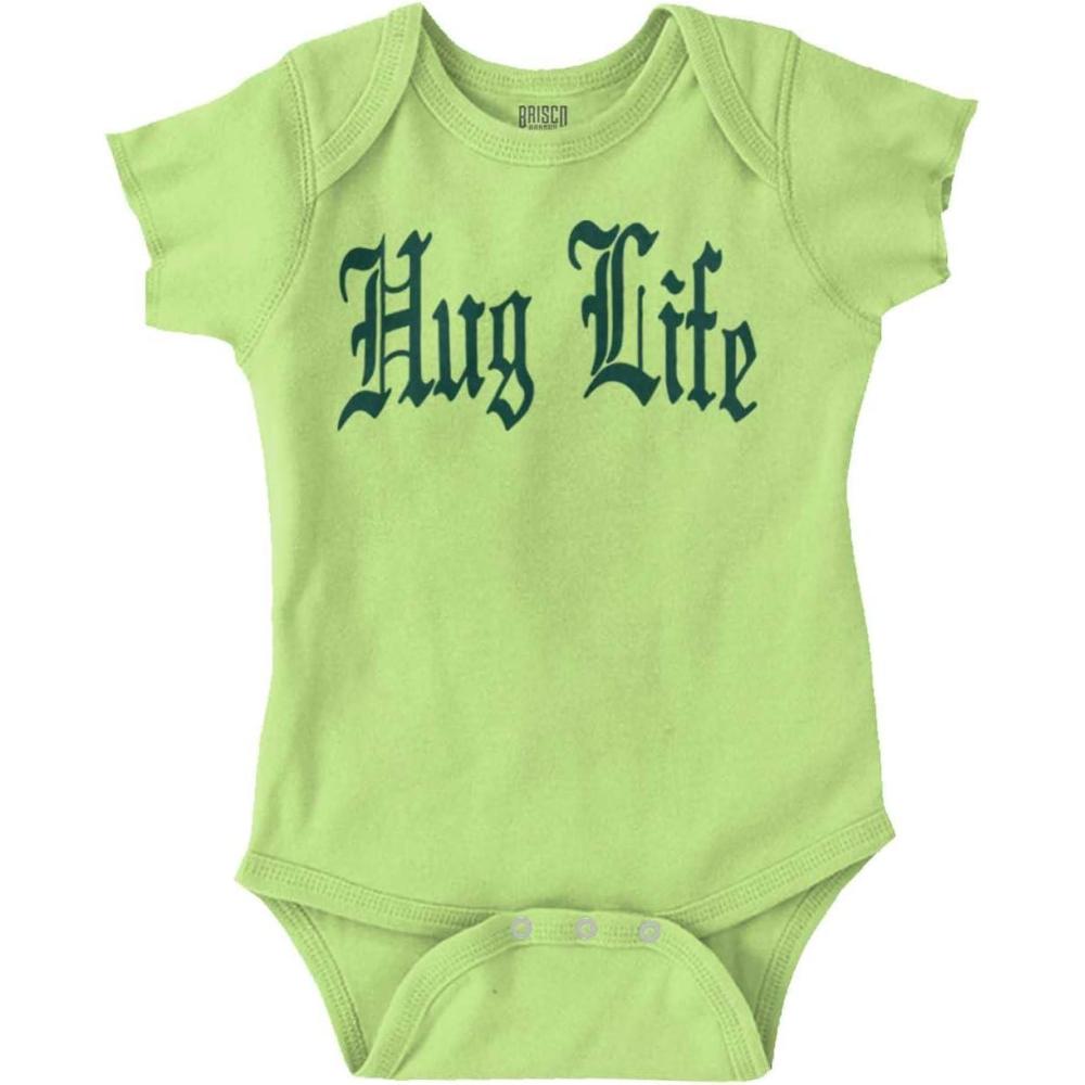imageBrisco Brands Hug Life Tattoo Letters Font Funny Baby Romper Boys or GirlsKey Lime