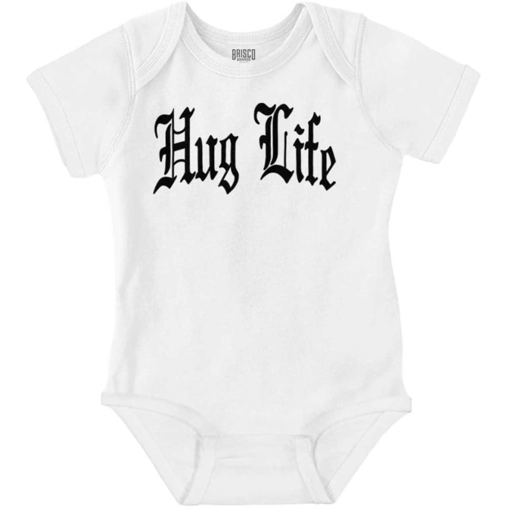 imageBrisco Brands Hug Life Tattoo Letters Font Funny Baby Romper Boys or GirlsWhite