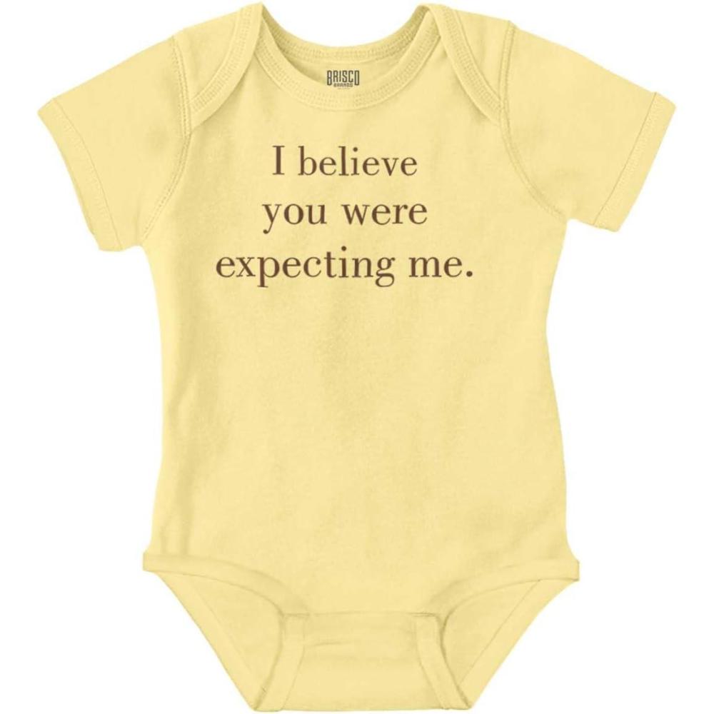 imageBrisco Brands I Believe You Were Expecting Me Baby Romper Boys or GirlsBanana